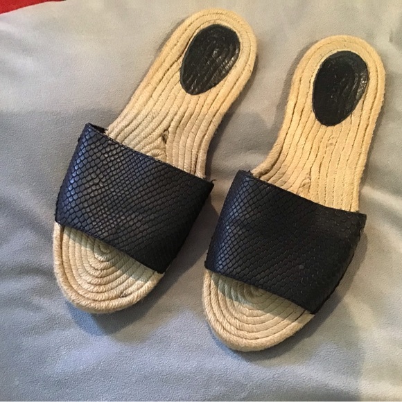 UGG Shoes - UGG Black and Tan Leather Espadrille Slides